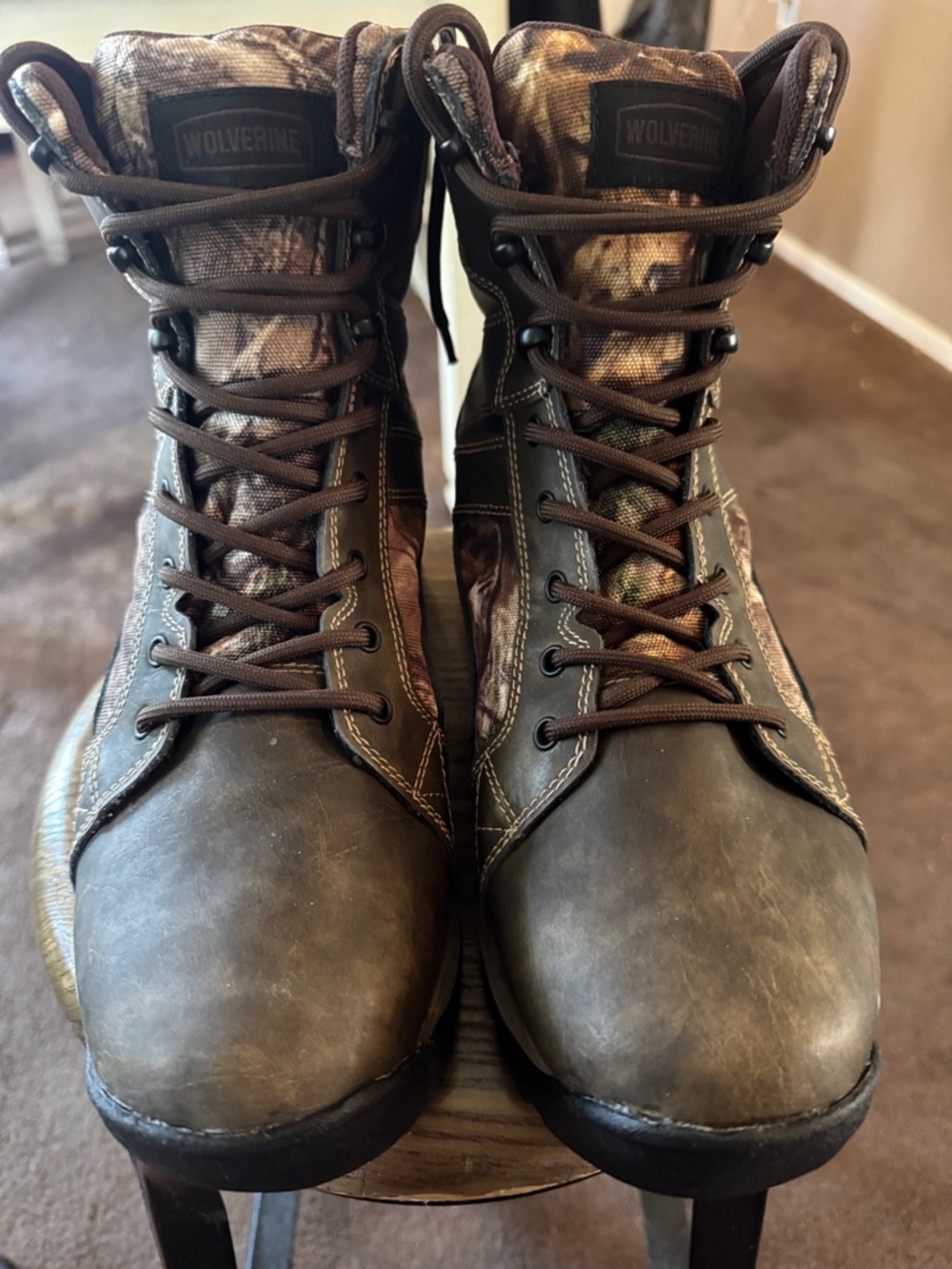 Wolverine Brown Leather Camo-Panel Work Boots